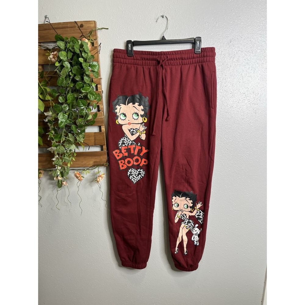 Betty Boop Women's Sweatpants Red Graphic Size Large Pockets Drawstring.